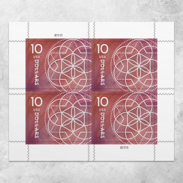 $10 Floral Geometry Stamps, Sheet of 4