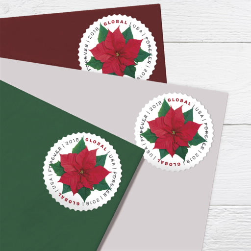 2018 Global: Poinsettia Stamps, Sheet of 10