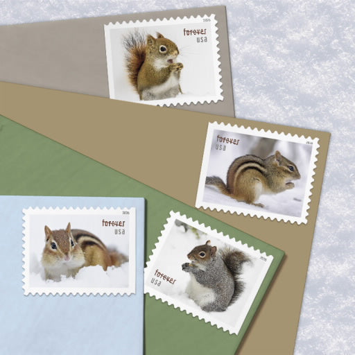 2026 Squirrels & Chipmunks in Snow Stamps, Book of 20
